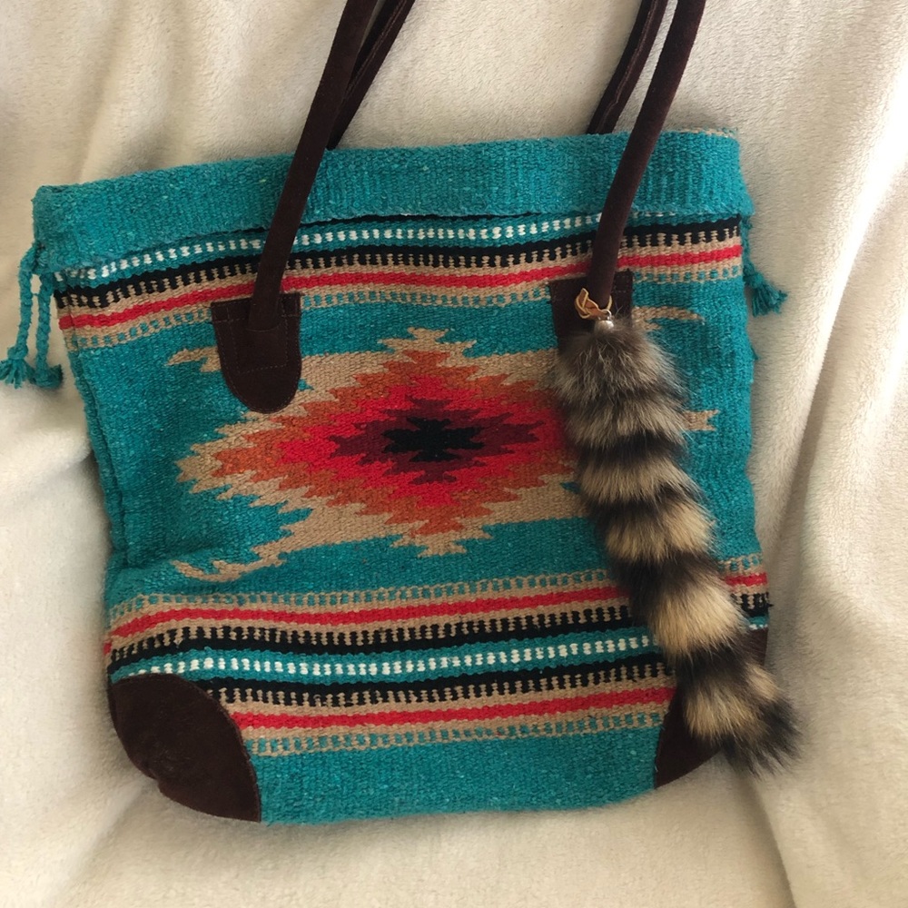 Large Southwest Purse Indian Style Bag Weekender Bag Unique with Raccoon Tail
